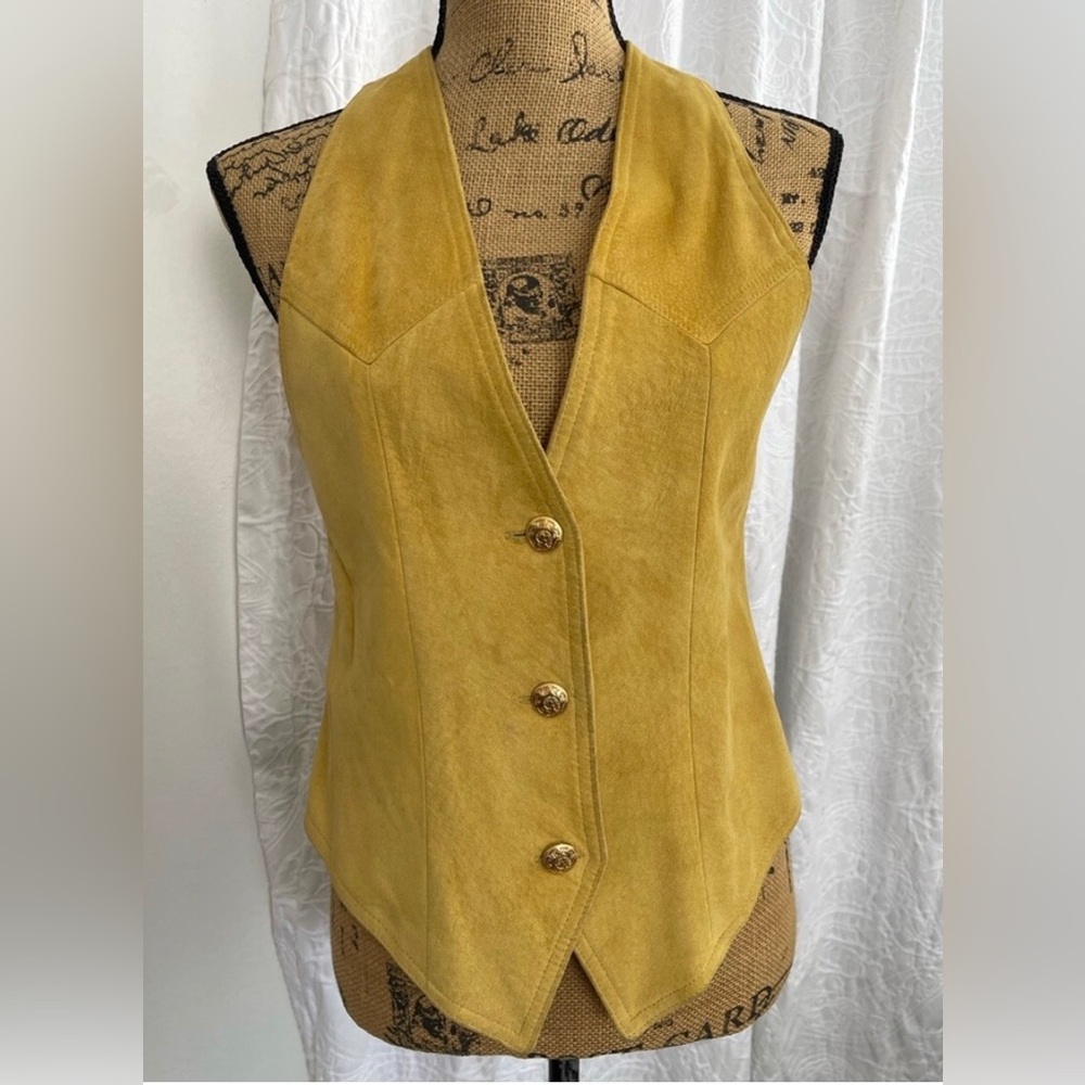 Vintage Danier Leather Suede Vest Gold Buttons Western Rodeo Maximalism Size XS